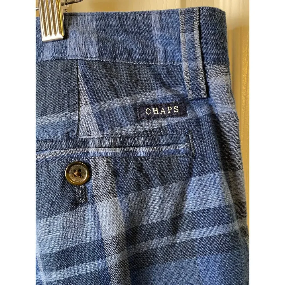 Chaps Deep Water Blue Plaid 100% Cotton Shorts 9-inch Inseam Men's Size 40 NWT